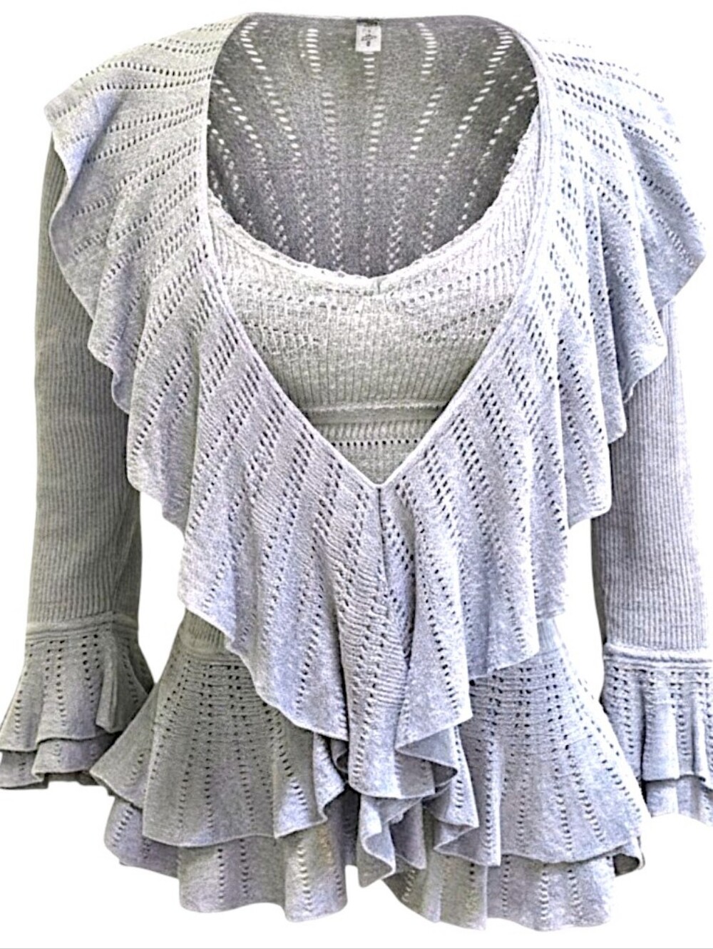 Sage Green Knit Linen 2 Piece Camisole Cardigan Ralph Lauren Vintage